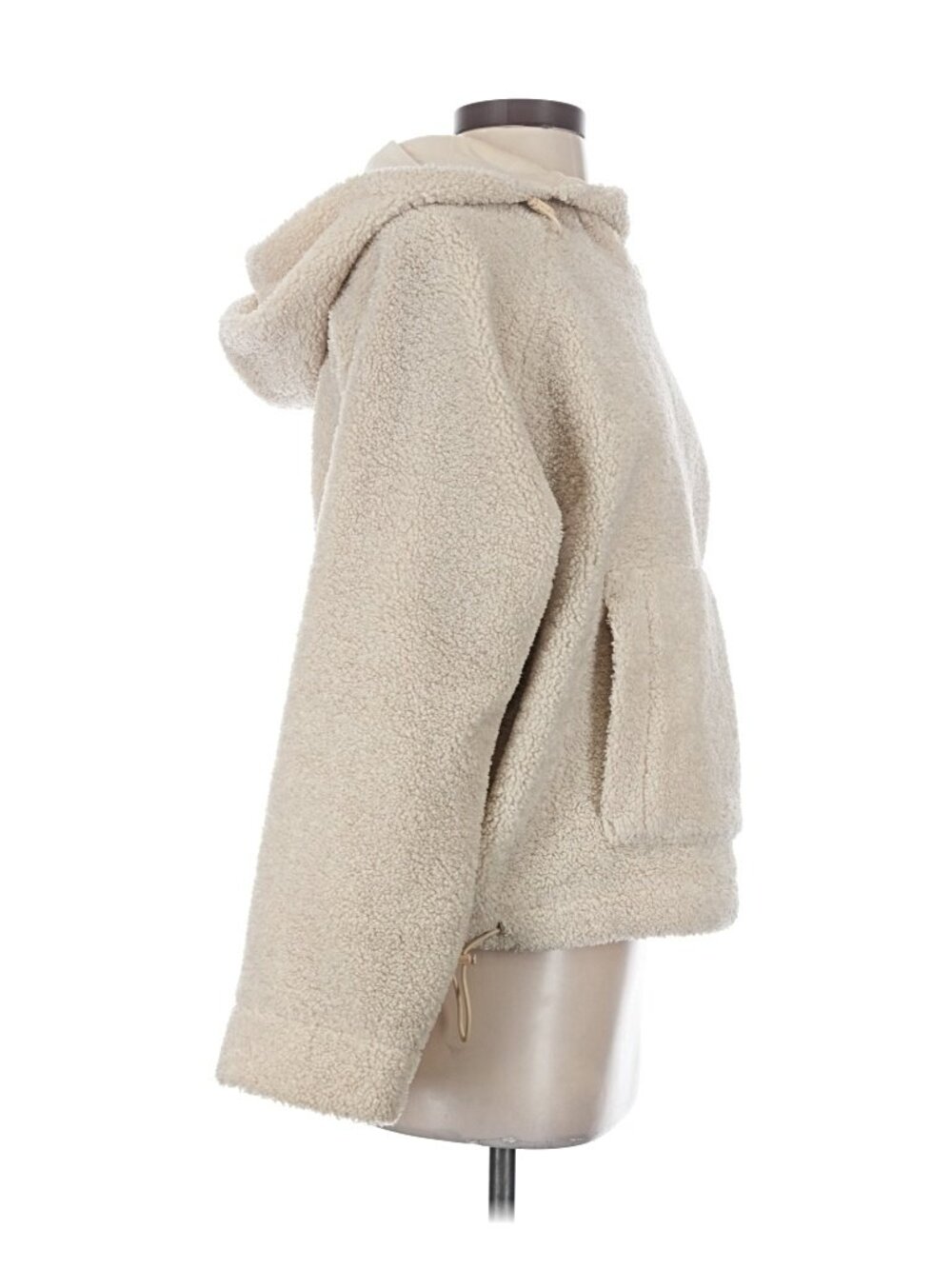 Vince Cream Sherpa Teddy Fleece Oversized Cropped Pullover Hoodie Size S - Picture 5 of 6